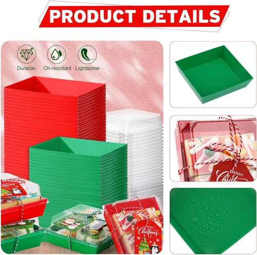 Vista 8 de Yaomiao 50 piezas de cajas de charcutería de Navidad con cuerdas y tarjetas, caja de comida de Navidad con tapas transparentes, contenedores