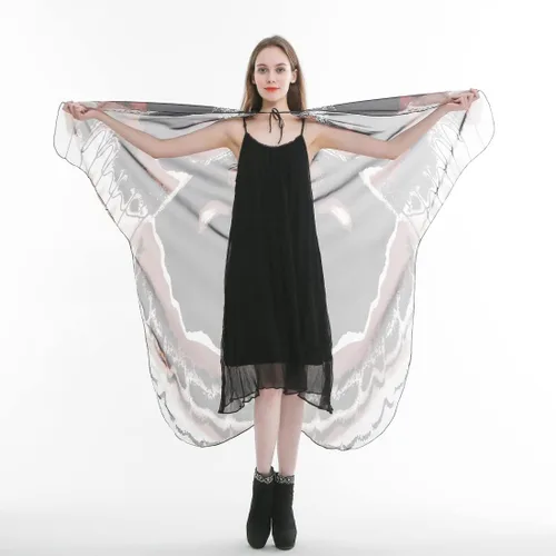 Vista 5 de Disfraz de alas de mariposa de Halloween para mujeres y niñas, capa de polilla impresa