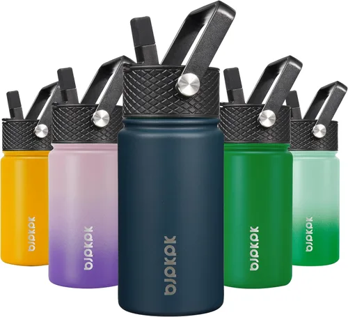 Vista 82 de BJPKPK Botella de agua con tapa con pajilla, botella de agua aislada de 15 onzas, botellas de agua de metal de acero inoxidable, termo reutilizable