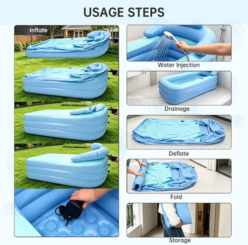 Vista 6 de Anfrere Bañera inflable portátil con bomba de aire eléctrica y parches