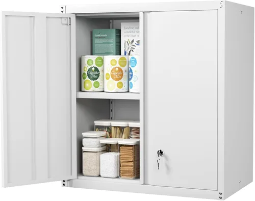 Vista 12 de Gabinete de almacenamiento de metal con cerradura, gabinete de pared de garaje de 12.8" H, almacenamiento de acero con puertas, organización