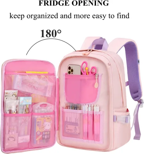 Vista 2 de SUNNY SHOP School Backpacks for Girls Waterproof Backpack Kawaii Cute Kids Backpack Elementary School Bookbag Pink