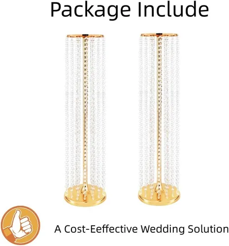 Vista 6 de 2 centros de mesa de boda para mesas, jarrones de 35.5 pulgadas de alto para centros de mesa de metal dorado para decoración de mesa para boda