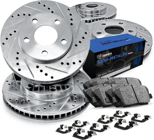 Vista 9 de R1 Concepts Kit de frenos delanteros y traseros para Acura ILX 2013-2015; Honda Civic 2012-2015 Pastillas de cerámica, rotores ranurados