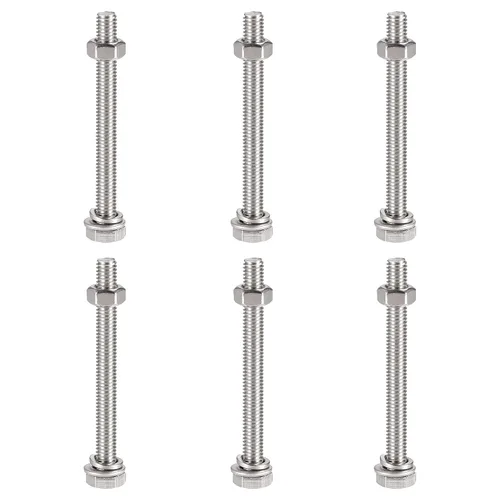 Vista 6 de uxcell Tornillos de cabeza hexagonal M6 x 1.969 in, tuercas, kits de arandelas planas y de bloqueo, pernos hexagonales de rosca completa de acero