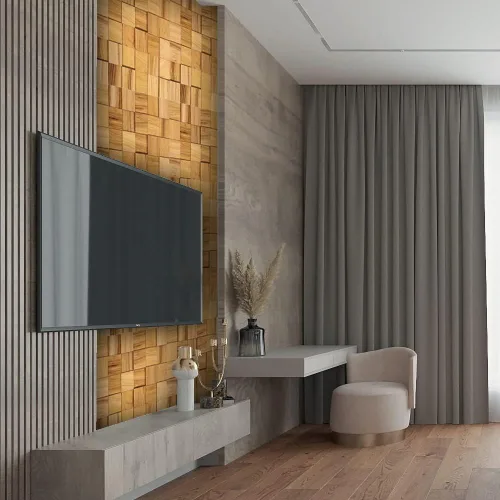 Vista 5 de Alenor Tessera Paneles de pared de madera 3D dorados, juego de 5.80 pies cuadrados recuperados naturales, decoración de bricolaje de ajuste perfecto