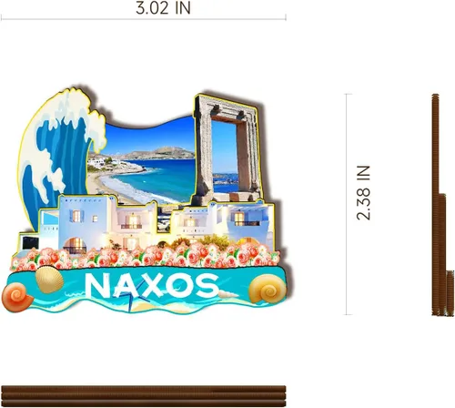 Vista 3 de Naxos Grecia - Imán de madera 3D para nevera, recuerdos coleccionables, decoración hecha a mano, 3