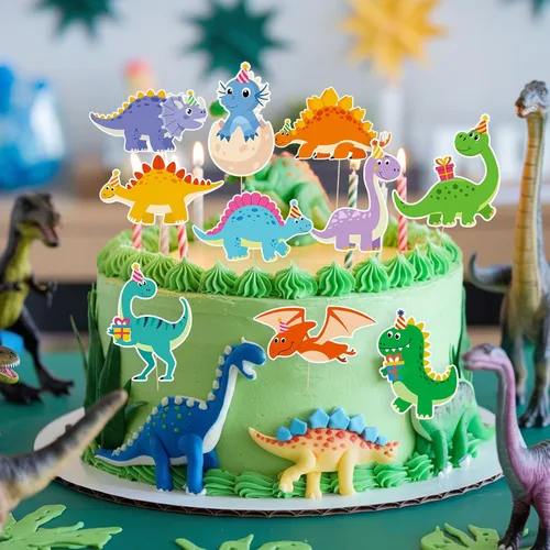 Vista 5 de 48 piezas de decoración de cupcakes de dinosaurio de dibujos animados para cupcakes con temática de dinosaurios para cumpleaños, baby shower