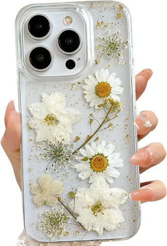 Vista 54 de LSEEKA Funda transparente para iPhone 11 con diseño de flores prensadas reales, linda y brillante, patrón floral rosa, funda protectora delgada