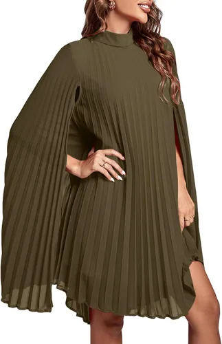 Vista 3 de Rooscier Vestido midi de fiesta plisado con cuello alto falso y espalda abierta para mujer
