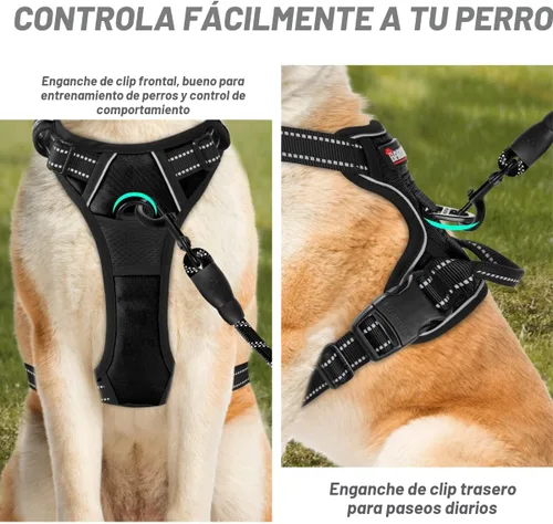 Vista 2 de BARKBAY Arnés sin tirones para perro, clip frontal, resistente, reflectante, mango de fácil control para pasear perros grandes (negro, L)