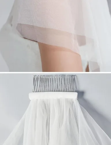 Vista 6 de BEAAUTELICATE Wedding Bridal Veil with Comb 2 Tier Cut Edge With Comb Elbow Fingertip Length
