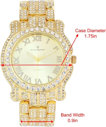 Vista 18 de Charles Raymond Bling-ed Out Ultimate Hip Hop Royalty Reloj para hombre con número romano de fácil lectura o indicadores de tiempo de diamantes