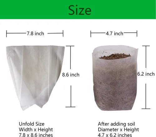 Vista 2 de gardtree Bolsas para vivero de plantas de 7.8" x 8.6" 100 unidades, bolsas de cultivo de plantas biodegradables de tela no tejida, macetas Blanco