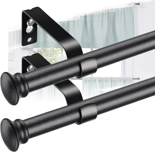 Vista 9 de Barras de cortina para ventanas de 28 a 50 pulgadas, juego de barras de cortina resistentes de 5/8 pulgadas, barras decorativas para cortinas