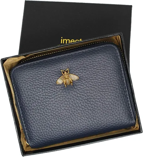Vista 7 de imeetu Tarjetero RFID de cuero con cremallera, 24 ranuras para tarjetas para mujeres, M
