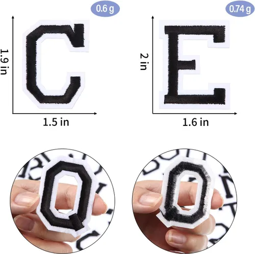 Vista 4 de 104 parches de tela con letras del alfabeto para planchar con adhesivo planchado bordado para decorar la letra A-Z para tablón de anuncios, Negro