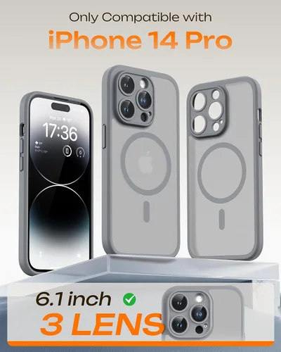 Vista 618 de TOCOL Funda magnética 3 en 1 para iPhone 15 Pro, mejorada [protección completa de cámara] con 2 protectores de pantalla, compatible con MagSafe Gris
