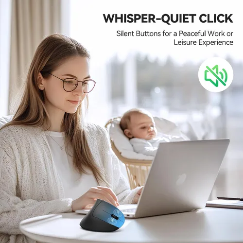 Vista 6 de TECKNET Jiggler Ratón ergonómico, mouse vertical inalámbrico Bluetooth de 4800 DPI con 6 niveles de DPI ajustables, 2.4 GHz (USB A y C), mouse
