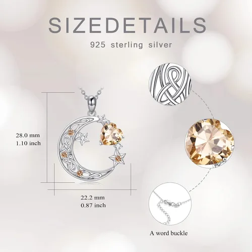 Vista 6 de Collar de plata de ley con estrella de luna creciente para mamá e hija, piedra natal, granate, día de la madre, cumpleaños, joyería celta, regalos
