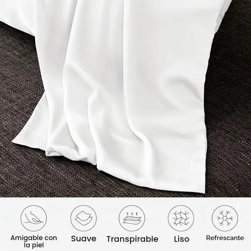 Vista 4 de Juego de 2 fundas de almohada 100% seda de morera tamaño Queen para cabello y piel, juego de 2 seda grado más alto 6A, suave, transpirable Blanco