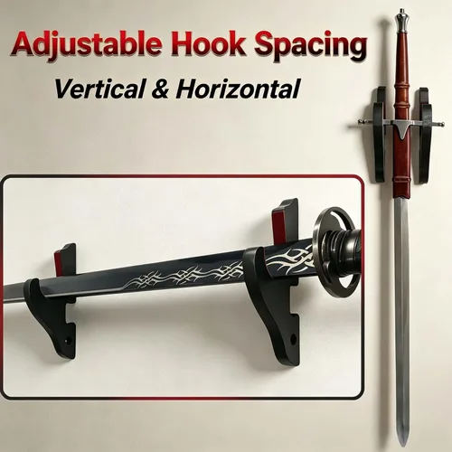 Vista 3 de Juego de 2 ganchos de espada para montaje en pared, soporte ajustable para Katana Wakizashi Tanto Genji Sword Arms Rack