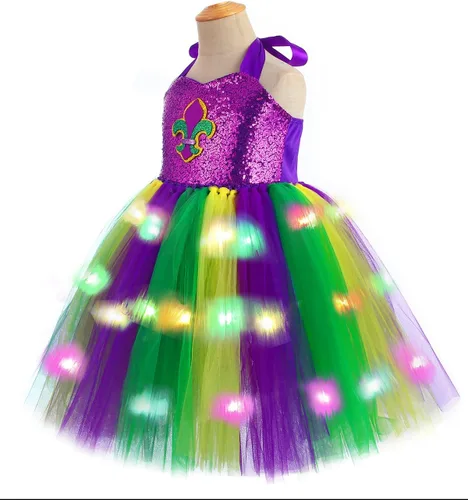 Vista 2 de Tutu Dreams Vestido de disfraz de Mardi Gras para niñas con diadema, carnaval, fiesta de máscaras