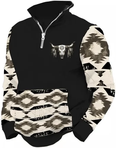 Vista 26 de LOAIHA Native American - Sudadera con capucha para hombre, manga larga, cremallera de 1/4, chaqueta vaquera