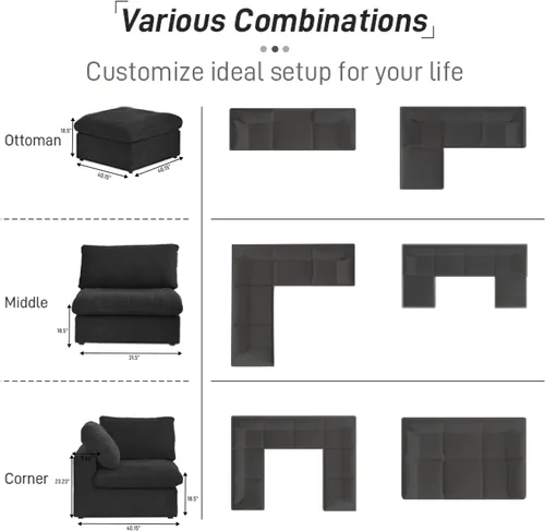 Vista 5 de Cloud - Sofá modular convertible de 80.3 pulgadas en forma de L para sala de estar con otomana de almacenamiento, sofás profundos minimalistas