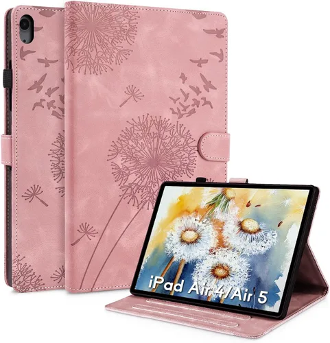 Vista 28 de Funda para tablet iPad Air de 11 pulgadas, diseño de diente de león con soporte para lápiz Apple, cierre magnético y recortes precisos, compatible