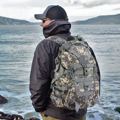 Vista 2 de LIMHOO Mochila táctica para motocicleta, bolsa militar Molle, mochila EDC para senderismo, ciclismo, camping, senderismo, caza, viajes, con correas