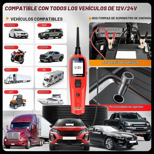 Vista 5 de Autel PowerScan PS100 - Probador de circuito de automóvil, kit universal de sonda de circuito de alimentación automotriz de 12 V 24 V con cable