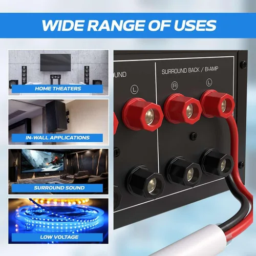 Vista 6 de Cables Direct Online Cable de altavoz 16/2 de 50 pies con clasificación CL2 para interiores de bajo voltaje de aluminio recubierto de cobre (CCA)