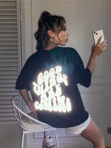 Vista 5 de SOLY HUX Women's Oversized T Shirts Graphic Tees Letter Print Casual Summer Tops