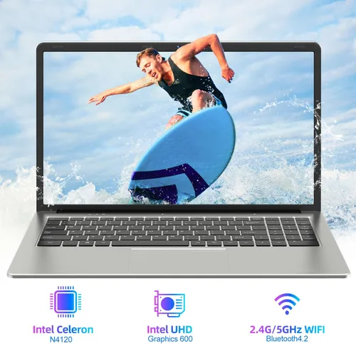 Vista 3 de Computadora portátil de 15.6 pulgadas, 4 GB DDR4 128 GB SSD, computadora portátil con procesador Intel Celeron Quad Core, gráficos Intel UHD 600