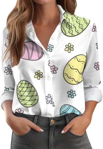 Vista 8 de Camisetas de San Valentín para mujer, camisas con botones, blusas de corazón, elegantes, informales, cuello de solapa, manga larga, suave, cómoda