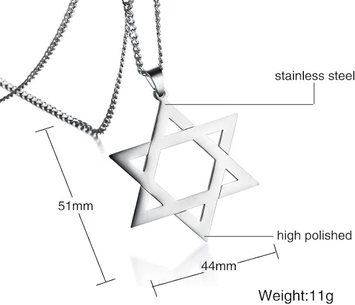 Vista 3 de Collar con colgante de hexagrama de la estrella de David de acero inoxidable con símbolo religioso judío para hombre