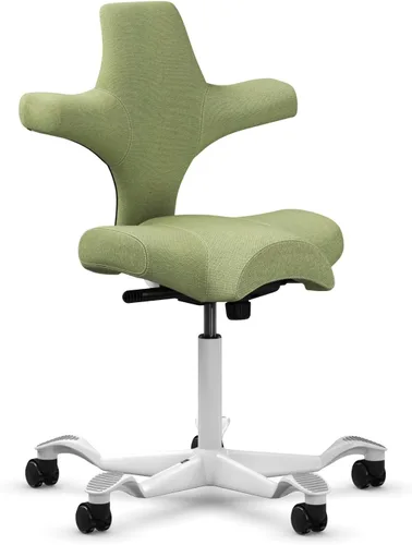Vista 31 de HAG Capisco Sit to Stand - Silla de pie con marco blanco, tapizado, color rosa rubor Pink Blush