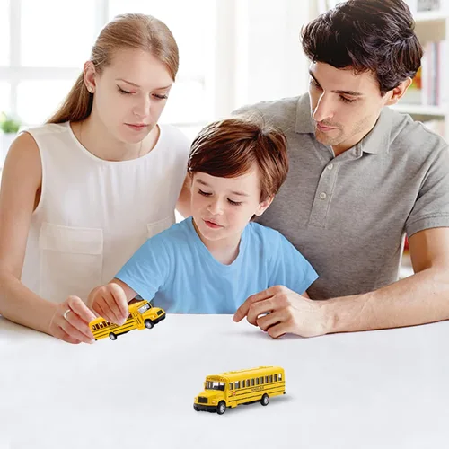 Vista 7 de Paquete de 2 juguetes de autobús escolar amarillo de 5.5 pulgadas, vehículos de juguete de metal fundido a presión, recuerdos de fiesta, el mejor