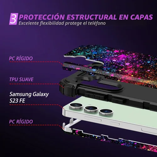 Vista 3 de Miqala Funda para Galaxy S23 FE 5G, brilla en la oscuridad, tres capas, resistente, a prueba de golpes, protección de cuerpo completo, parachoques