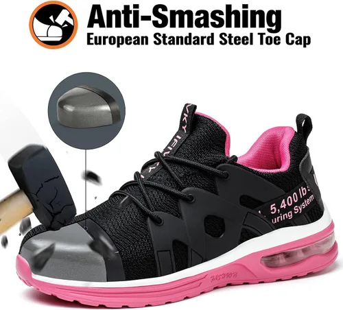 Vista 2 de Ifivky Zapatos de punta de acero para mujer, ligeros, transpirables, zapatos de trabajo cómodos, a prueba de pinchazos, antideslizantes, zapatos