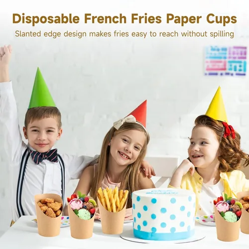 Vista 2 de OMISTAR 400 unidades de soporte para papas fritas francesas, vasos de papel kraft desechables, recipientes de 14 onzas para bocadillos