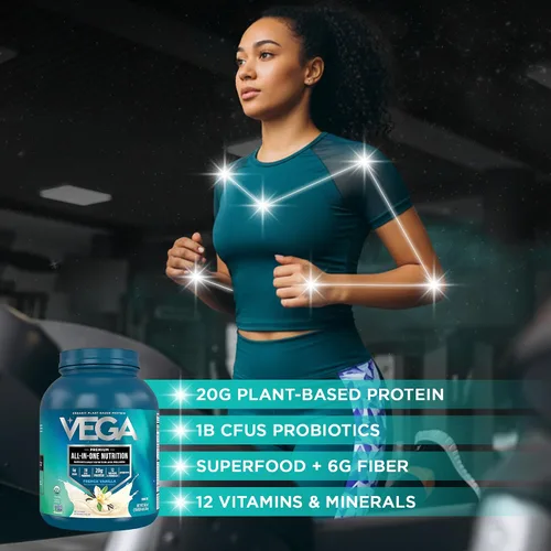Vista 5 de Vega Todo en Uno Nutrición Orgánica - 20 g de proteína de guisante a base de plantas, vainilla francesa, 43 porciones, vitaminas A y C, probióticos