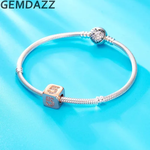 Vista 6 de Juego de dijes familiares para pulsera, colgante de corazón brillante de padre e hija y dije de oro rosa número 5 dados en plata de ley 925, regalo