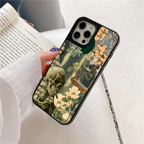 Vista 4 de Funda de teléfono gótico con calavera para iPhone 17, 16, 15, 14, 13, 12, 11 Pro/Pro Max/Plus/Air/mini 7 8 SE, diseño estético oscuro vintage, Skull