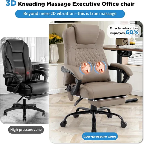 Vista 4 de Masaje de amasado 3D de tamaño grande cómoda silla de escritorio de oficina para mujeres Marrón