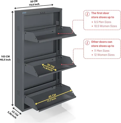 Vista 3 de CEHA Zapatero de metal de 3 niveles con tapa, organizador de almacenamiento de zapatos duradero para entrada, estante de zapatos que ahorra espacio