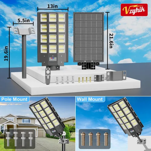 Vista 8 de Luz solar de calle, 8000 W, 7000 K, 480000 lúmenes, 1152 luces LED solares de estacionamiento del anochecer al amanecer, luces solares al aire