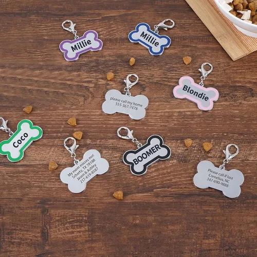 Vista 5 de Etiquetas de identificación personalizadas para mascotas, etiquetas de identificación para mascotas pequeñas o grandes, grabadas en ambos lados