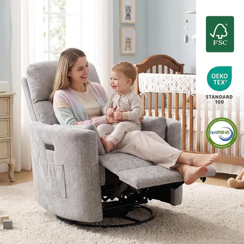 Vista 8 de Sillón reclinable eléctrico de gran tamaño con masaje y calor, mecedora con reposacabezas ajustable, sillón reclinable giratorio con 2 almohadas